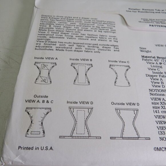Kwik Sew 2062 Clothing Pattern Fabric Diapers XS - XL unopened UNCUT - Picture 3 of 6